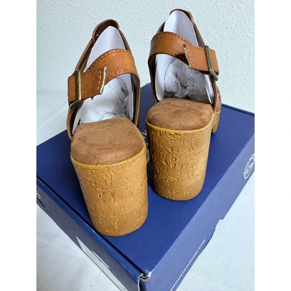 White Mountain Barbea Sandals 7 Tan New Strappy Block Heel Platform Gladiator